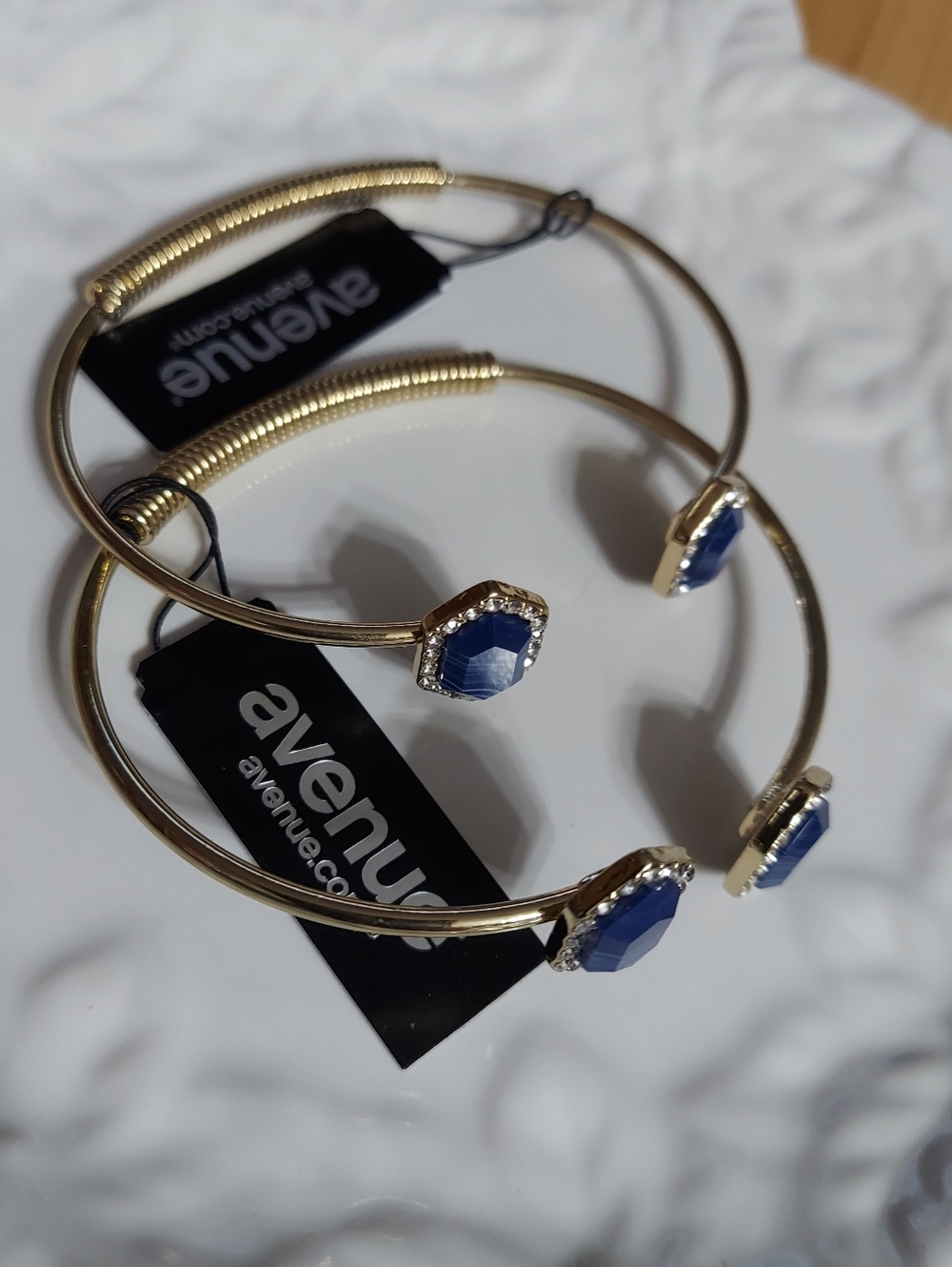 Avenue Gold Tone/Pave' Framed River Blue Glass Dual Stones Spring Bracelet Set